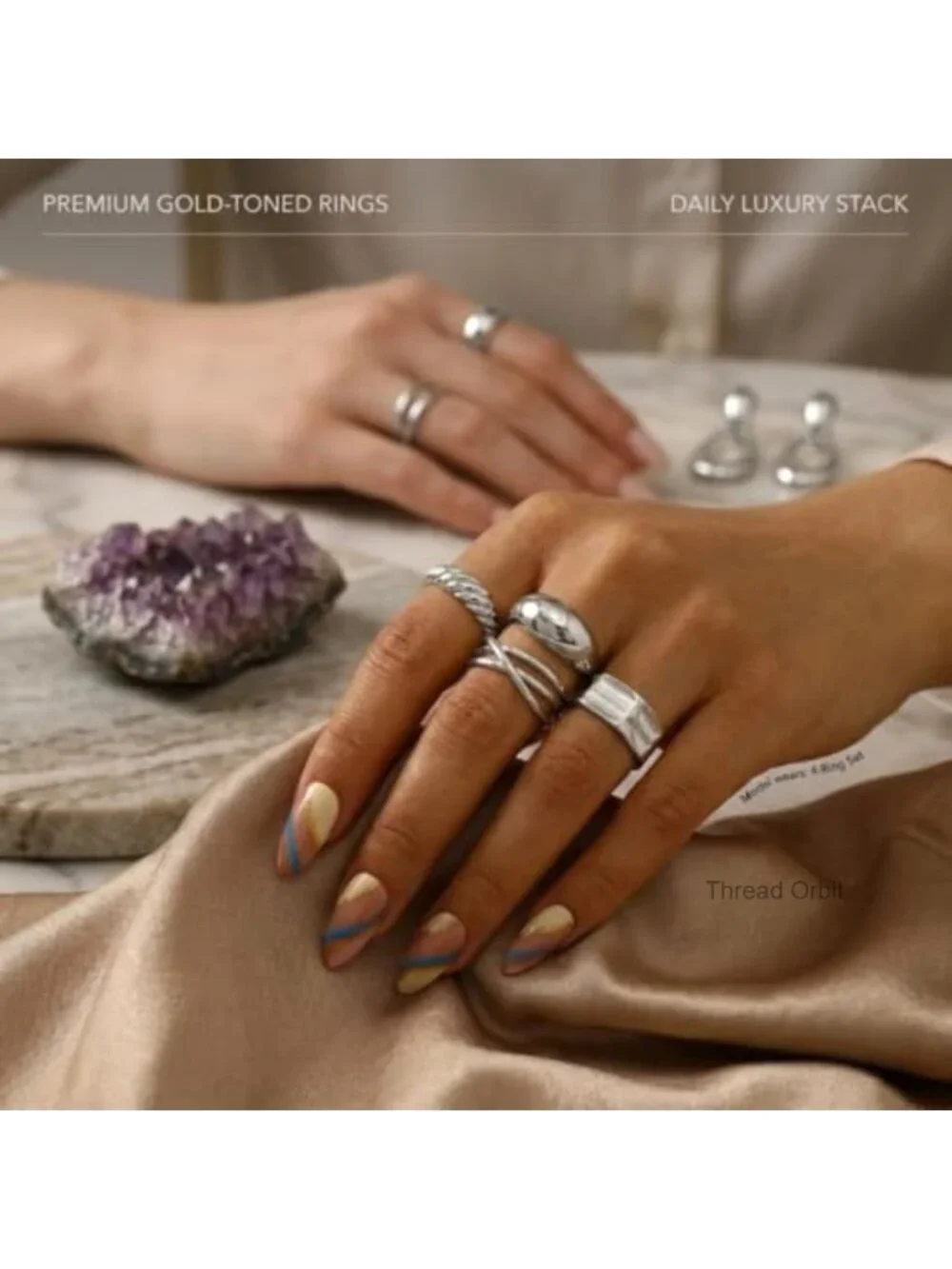 16 Pcs Chunky Stackable Open Rings Set, Silver Plated Dome Knuckle Rings Dainty